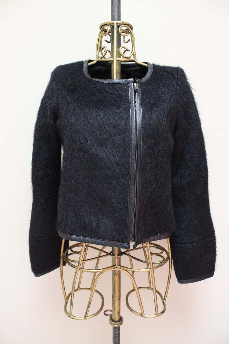 Smythe Black Mohair Fur Asymmetrical Blazer Jacket Size 6